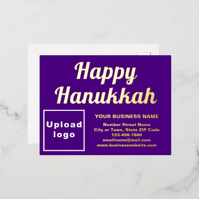 Purple Business Brand on Hanukkah Foil Holiday Postcard (Front/Back)