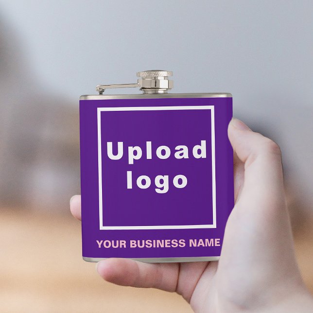 Purple Business Brand on Vinyl Wrapped Flask (Your business name and logo on purple vinyl wrapped flask.)