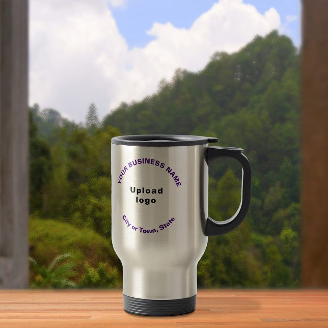 Purple Business Brand Round Texts on Stainless Travel Mug (Creator Uploaded)