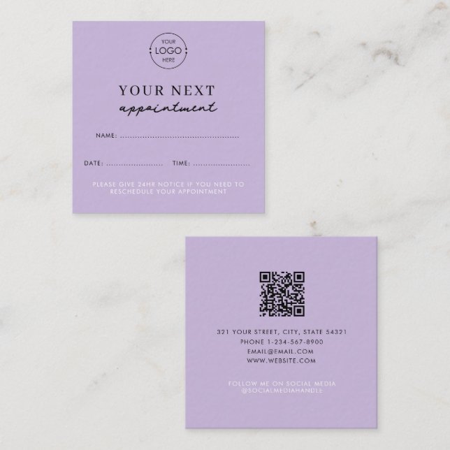Purple Business Logo Beauty Appointment Card (Front/Back)