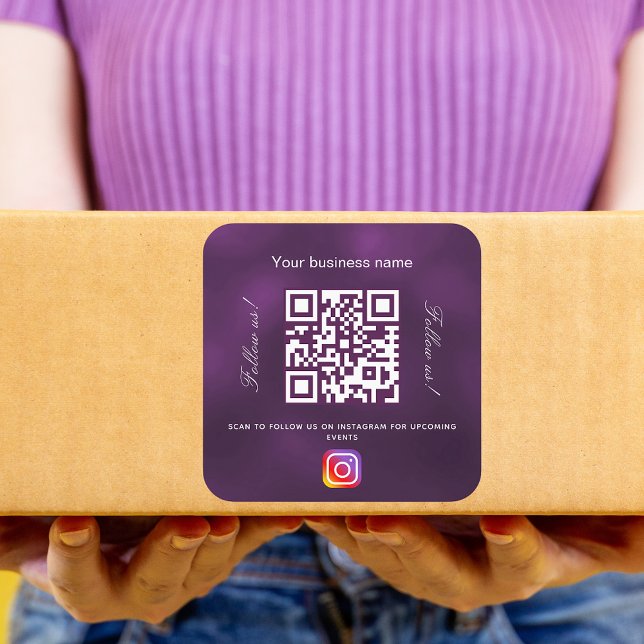 Purple business name qr code instagram square sticker (Creator Uploaded)