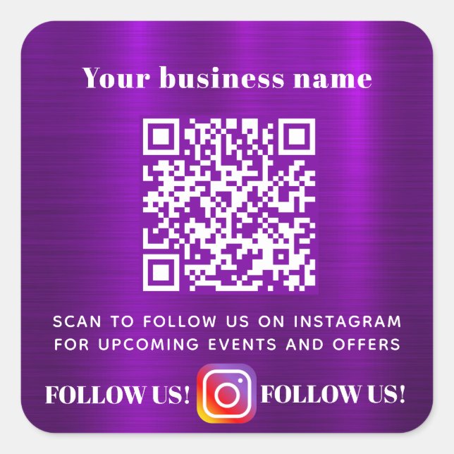 Purple business QR code Instagram follow Square Sticker (Front)