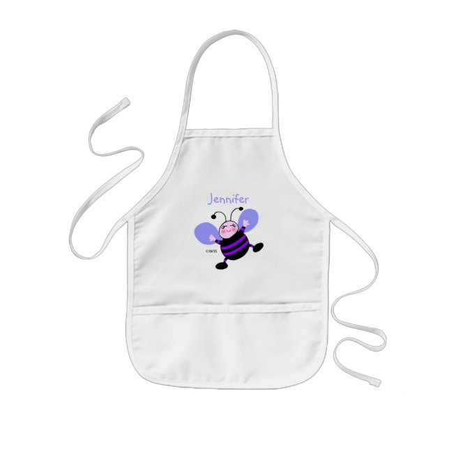 Purple Busy Bee Kid Artist Smock with Name Kids Apron (Front)