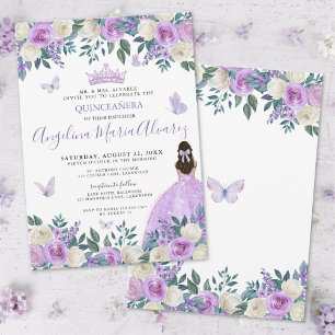 Purple Butterfies Floral Quinceañera Invitation