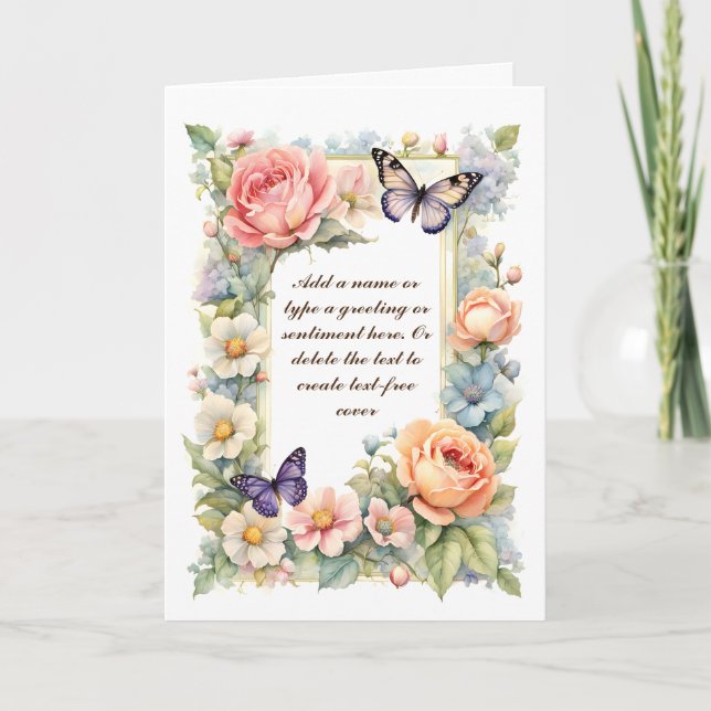 Purple Butterflies And Big Roses Customisable Card (Front)