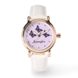 Purple Butterflies And Custom Name Watch