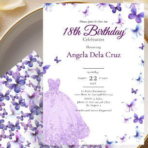 Purple Butterflies And Dress 18th Birthday Debut Invitation