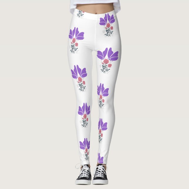 Purple butterflies and flowers  leggings (Front)