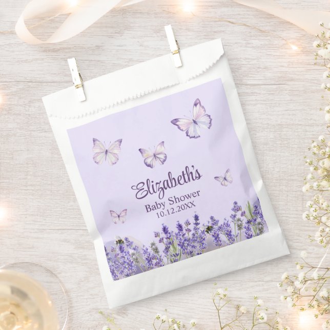 Purple Butterflies and Lavenders Baby Shower  Favour Bags (Clipped)