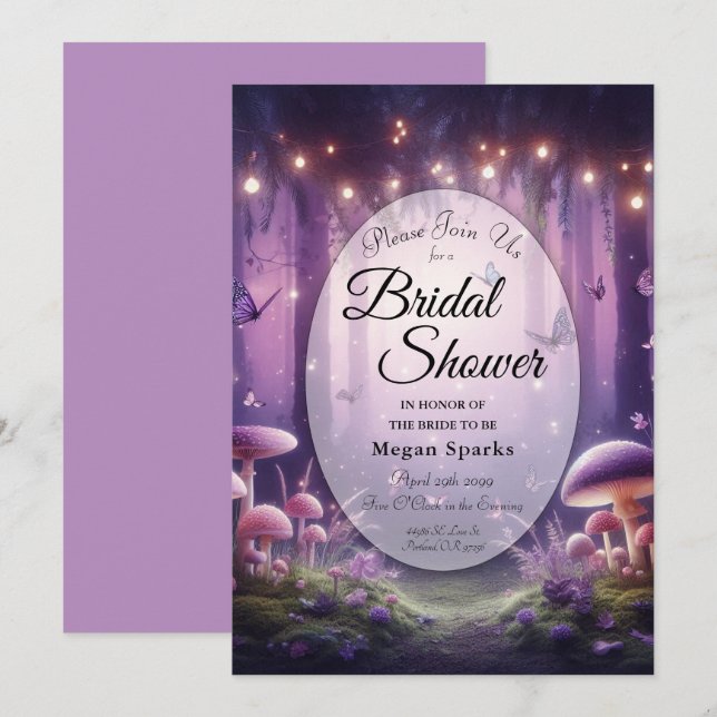 Purple Butterflies and Starlit Skies Bridal Shower Invitation (Front/Back)