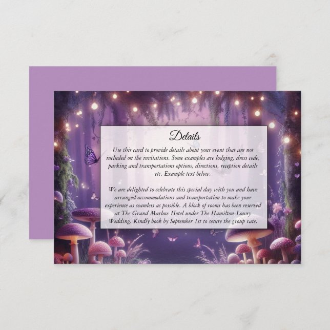 Purple Butterflies and Starlit Skies Wedding Enclosure Card (Front/Back)