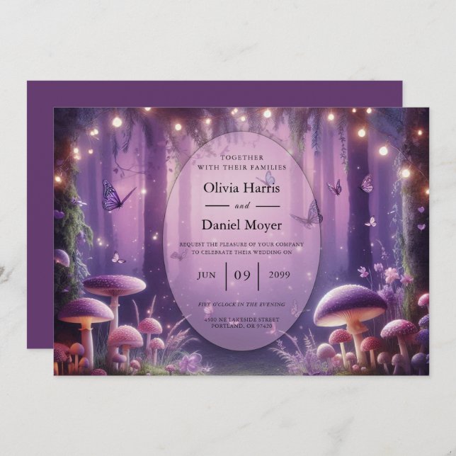 Purple Butterflies and Starlit Skies Wedding Invitation (Front/Back)