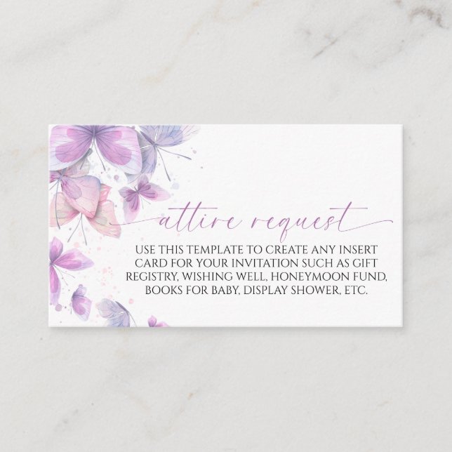 Purple Butterflies Attire Request Enclosure Card (Front)