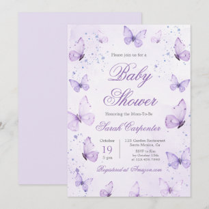 Purple Butterflies Baby Shower Girl Invitation