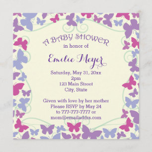 Purple Butterflies Baby Shower Invitation