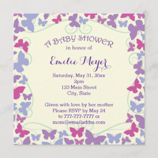 Purple Butterflies Baby Shower Invitation