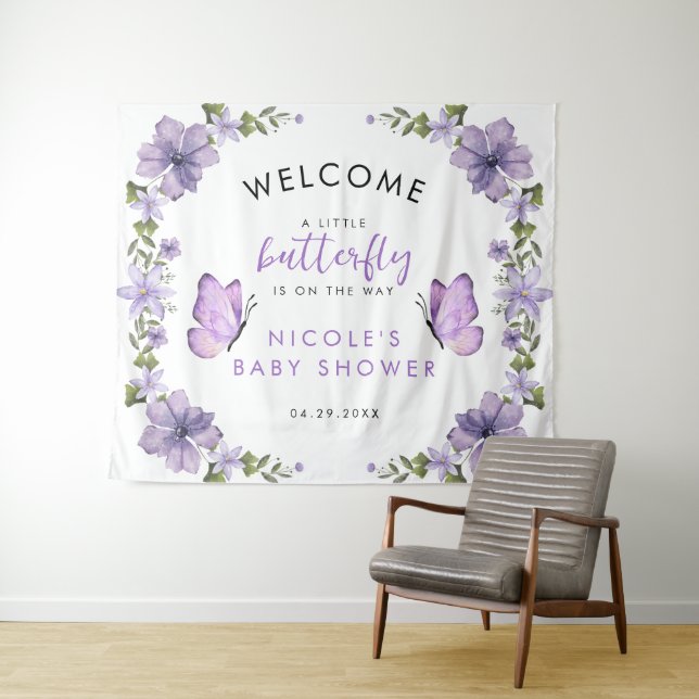 Purple Butterflies Baby Shower Tapestry (In Situ (Horizontal))