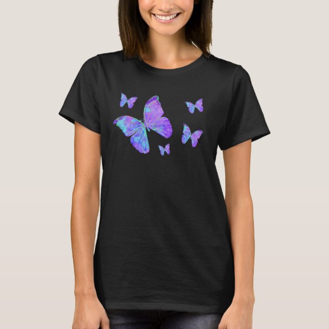 Purple Butterflies black t-shirt by Jan Marvin (Front)