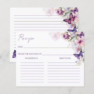 Purple butterflies bridal shower recipe cards