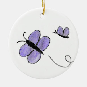 Purple Butterflies  Ceramic Tree Decoration