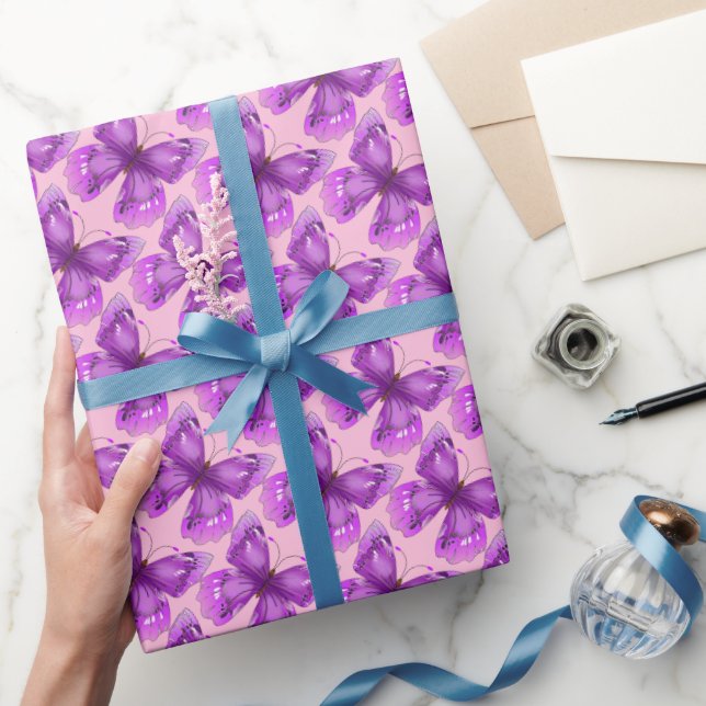 Purple Butterflies Cheerful Insects Wrapping Paper (Gifting)