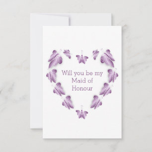 Purple Butterflies Design Maid Of Honour Request Invitation
