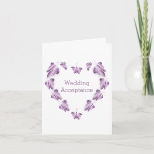 Purple Butterflies Design Wedding Acceptance Thank You Card