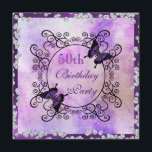 Purple Butterflies & Diamonds 50th Birthday Invitation<br><div class="desc">Elegant personalised / personalised custom 50th birthday party celebration invitations for women and girls. On the front of these glamourous birthday party invites is a printed image of 2/two beautiful purple butterflies resting on a stunning black decorative ornamental frame with swirls, printed on a soft pastel shaded textured abstract background...</div>