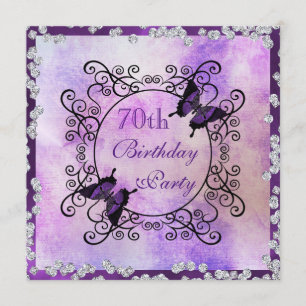 Purple Butterflies & Diamonds 70th Birthday Invitation