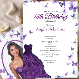 Purple Butterflies Fancy Dress 18th Birthday Debut Invitation