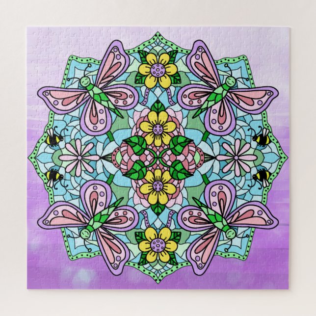 Purple Butterflies Flowers and Bees Mandala   Jigsaw Puzzle (Vertical)