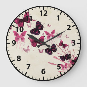 Purple Butterflies French Watercolor Large Clock