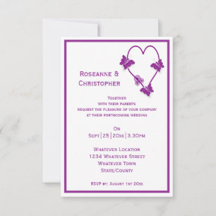Purple Butterflies Heart Design Wedding Invitation