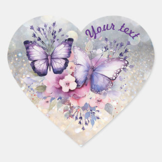Purple Butterflies Heart Sticker