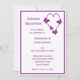 Purple Butterflies Heart Wedding Reception Invitation