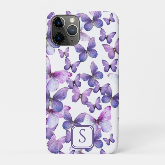 Purple Butterflies Modern Elegant Custom Monogram Case-Mate iPhone Case (Back)