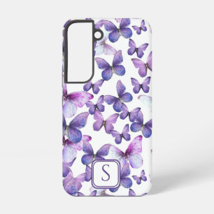 Purple Butterflies Modern Elegant Custom Monogram Samsung Galaxy Case