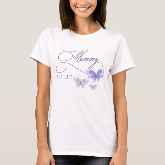 Purple Butterflies Mummy to Be Baby Shower T-Shirt (Front)