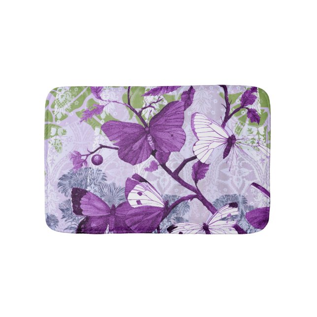 Purple Butterflies on a Branch Bath Mat (Front)