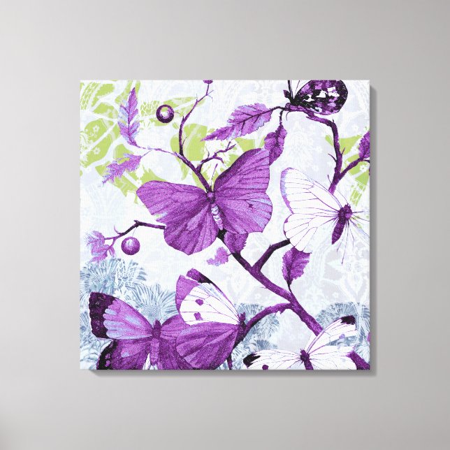 Purple Butterflies on a Branch Canvas Print (Front)