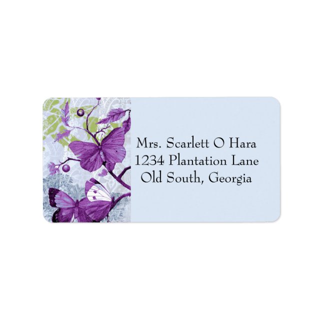 Purple Butterflies on a Branch Label (Front)