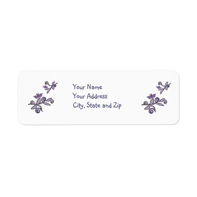 Purple butterflies on branches address label (Front)