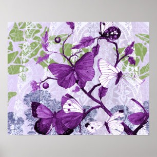 Purple Butterflies on Branches Print