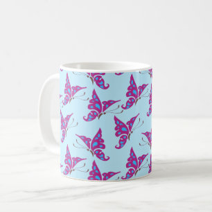 Purple Butterflies on Light Blue, Butterfly Print Coffee Mug