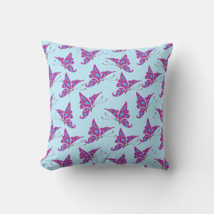 Purple Butterflies on Light Blue, Butterfly Print Cushion