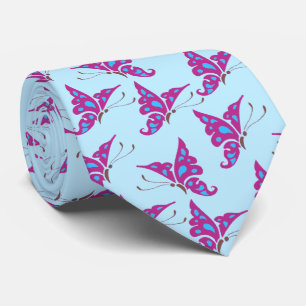 Purple Butterflies on Light Blue, Butterfly Print Tie
