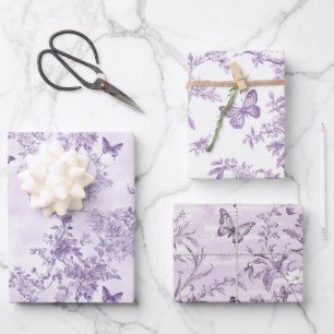 Purple Butterflies On Purple Background Wrapping Paper Sheet