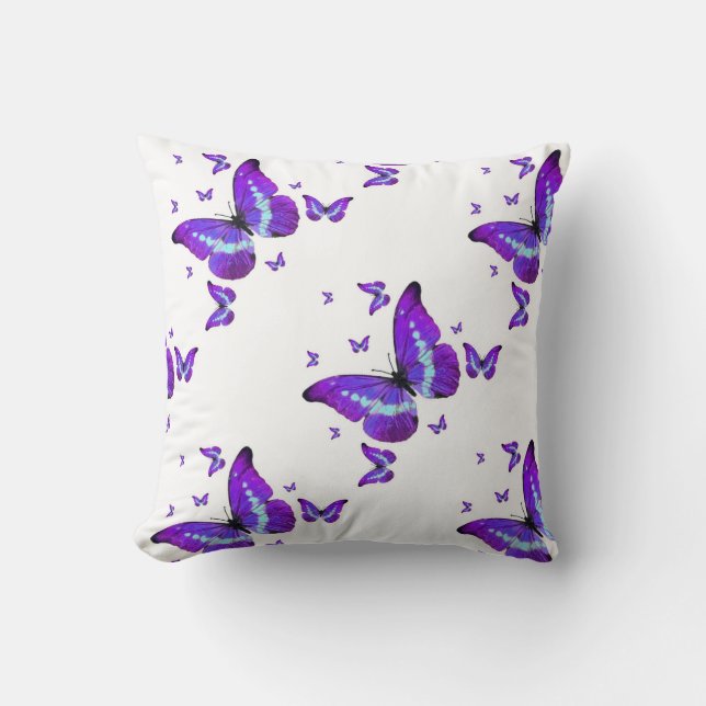 PURPLE BUTTERFLIES ON WHITE ART CUSHION (Front)