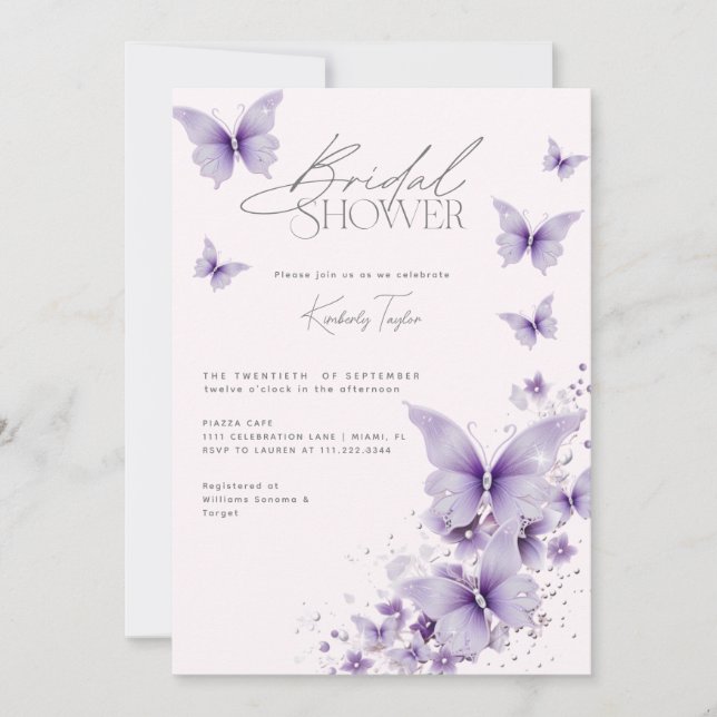 Purple Butterflies Pink Bridal Shower Invitation (Front)