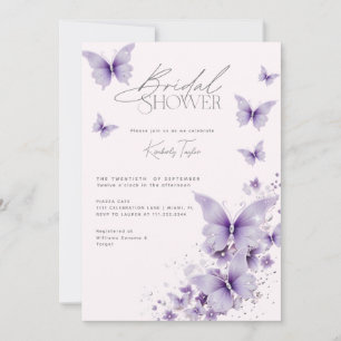 Purple Butterflies Pink Bridal Shower Invitation